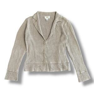 Talbots Petites Beige‎ Silk Cotton Knit Cardigan Blazer Sweater Jacket L Classic